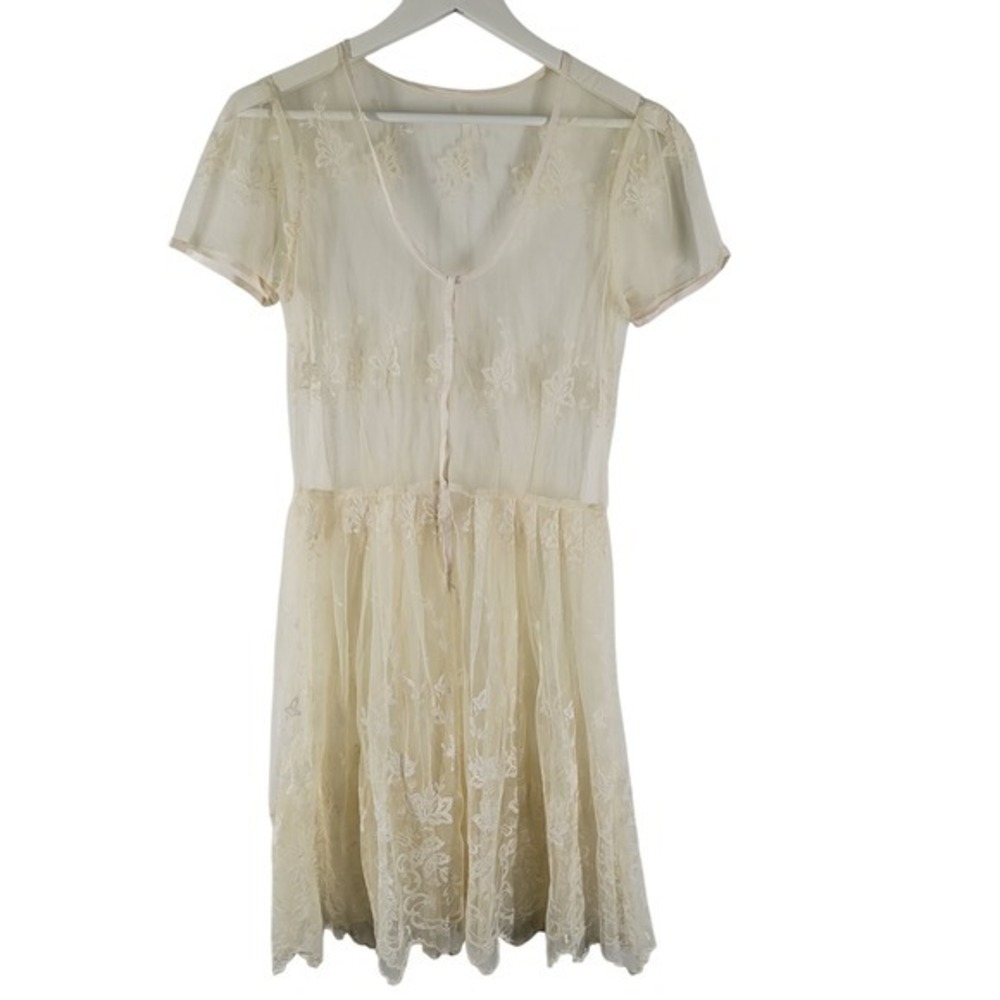 Sheer Ivory Lace Short Sleeve Dress